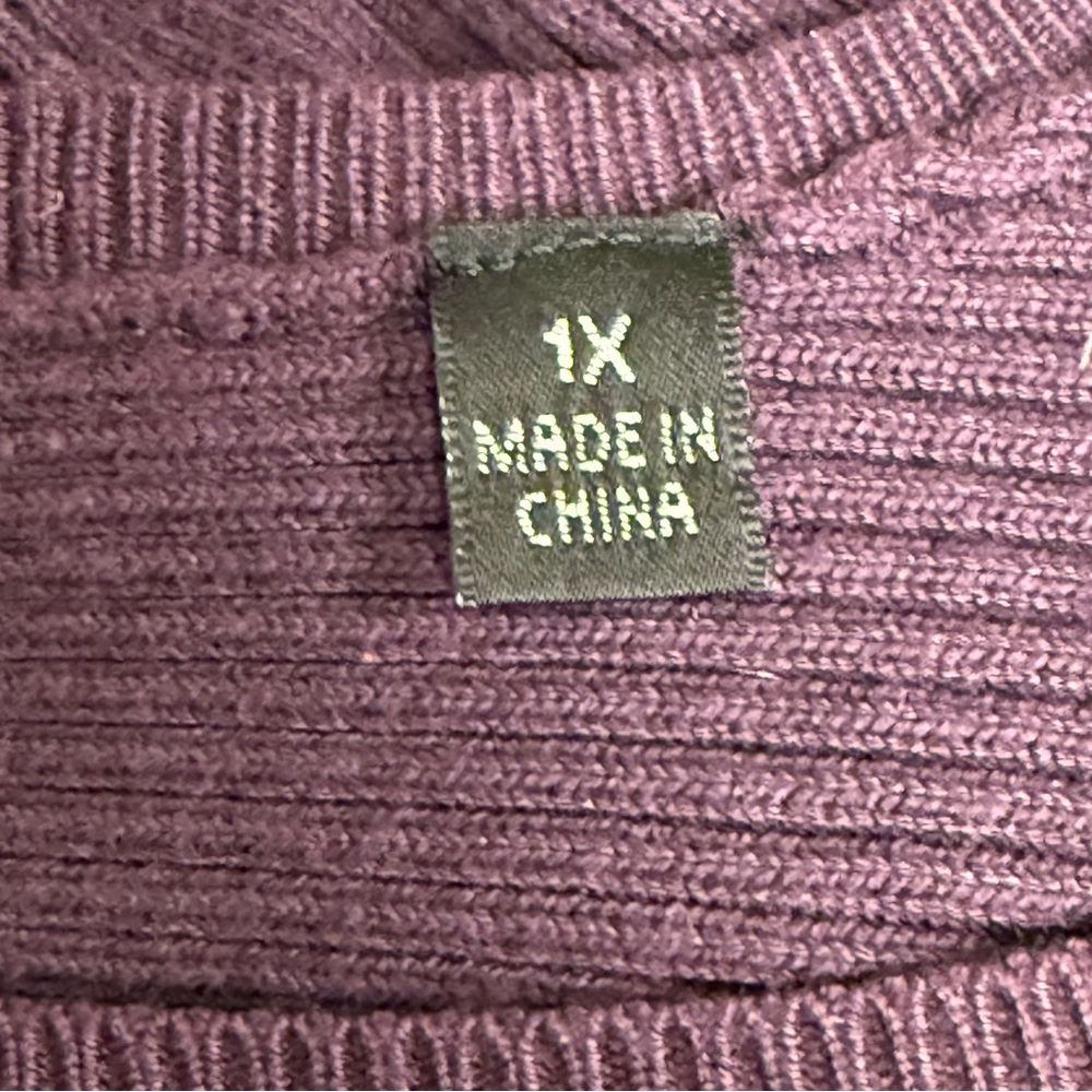 G.H. Woman Dark Purple Ribbed Knit Sweater Plus Size 1X Soft Stretch Top - Picture 8 of 10